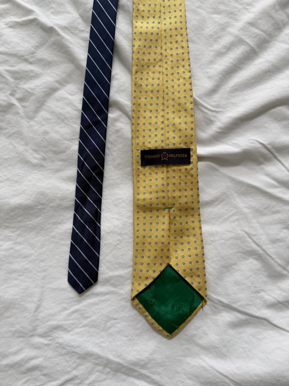 Tommy Hilfiger Yellow Dot Silk Tie with Green Tip